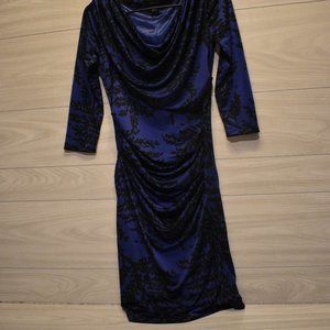 Mango Floral Black and Blue Dress